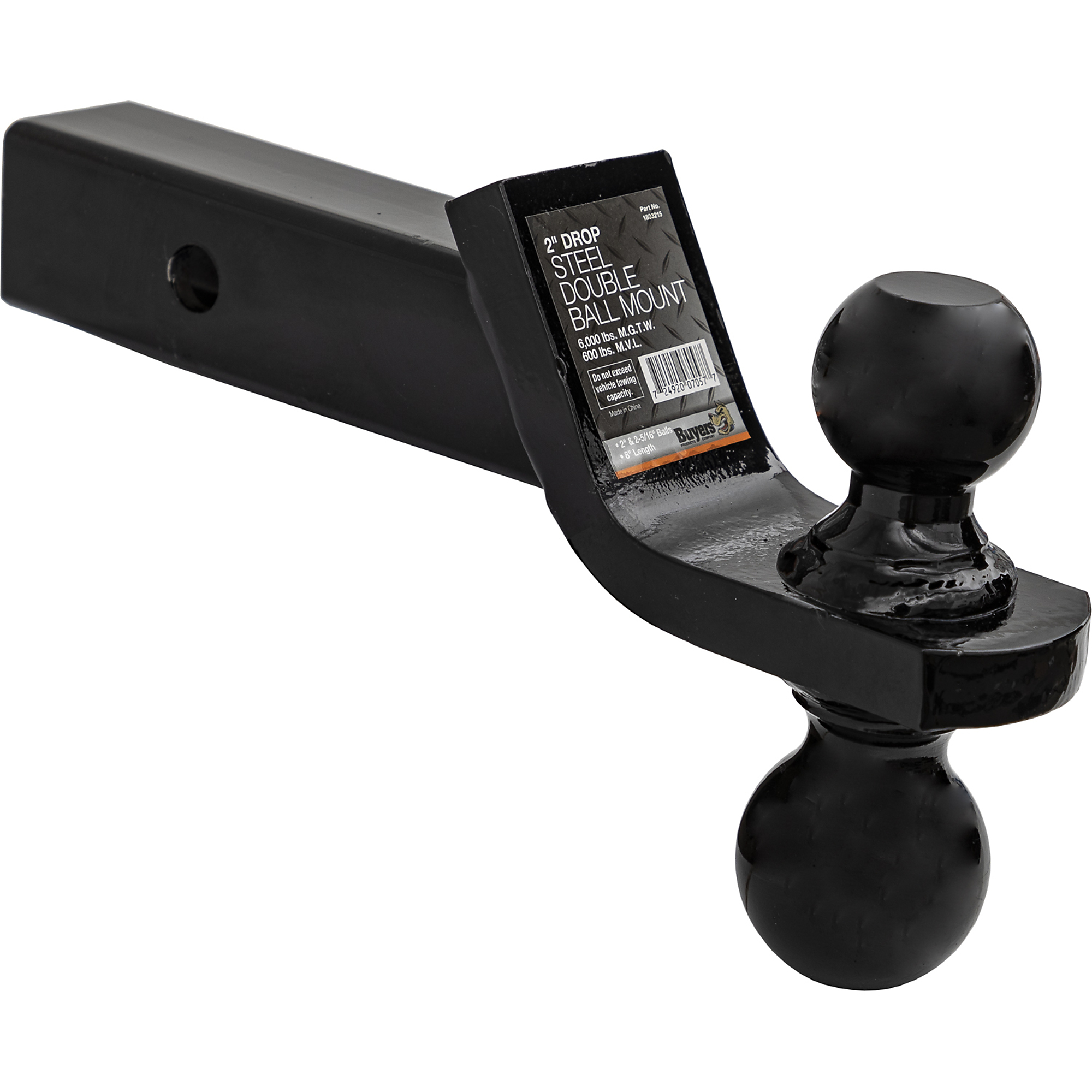 Buyers Products Towing Ball Mount With Dual Black Balls - 2 Inch And 2-5/16 Inch Balls, Model # 1803215